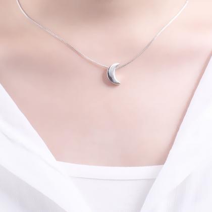 Crescent Moon Necklace In 925 Sterling Silver,..
