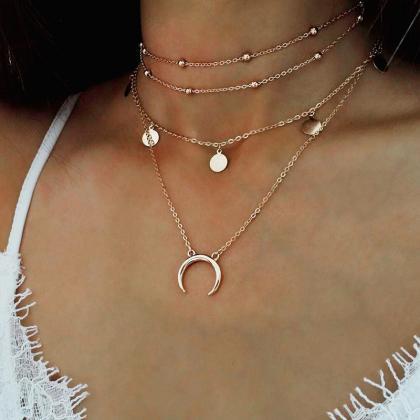 Necklace,collarbone Chain Wafer Moon Necklace..