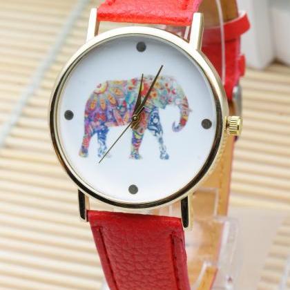 Woman Wrist Watch,elephant Colorful Face Pu..