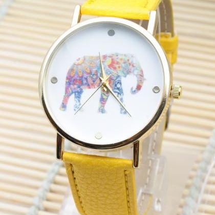 Woman Wrist Watch,elephant Colorful Face Pu..
