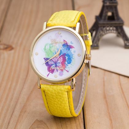 Woman Wrist Watch,the Butterfly Colorful Face Pu..