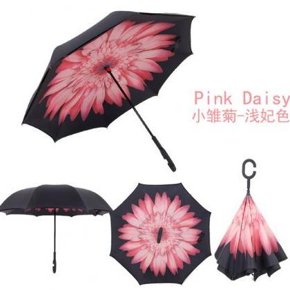 Pink Daisy Umbrella，anti-uv C-handle Sun Rain..