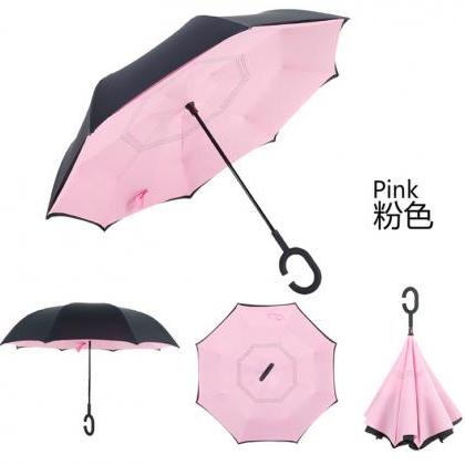 Pink Umbrella，anti-uv C-handle Sun Rain Opposite..