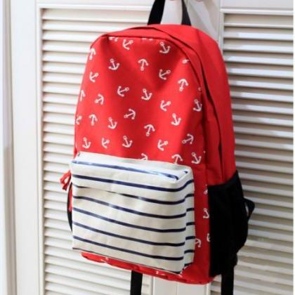Fashion Red Anchor Striped Backpack