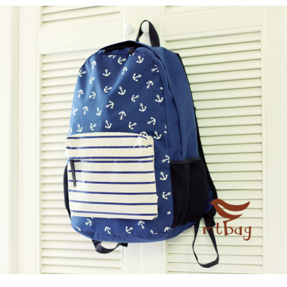 Fashion Red Anchor Striped Backpack