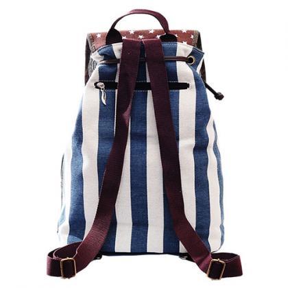 Fashion Star Striped Print Canvas Backpack
