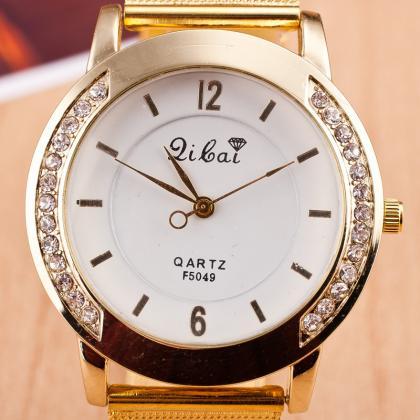 Golden Alloy Strap Personality Watch