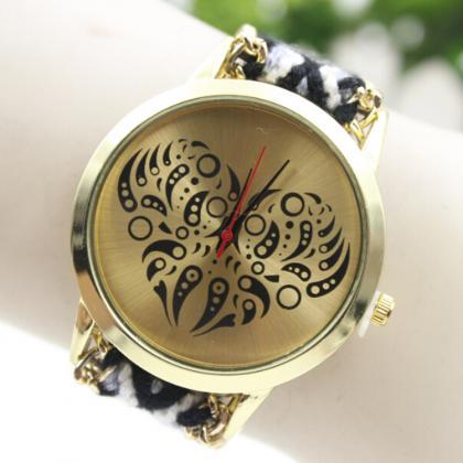 Colorful Love Design Wool Knitting Strap Watch,..