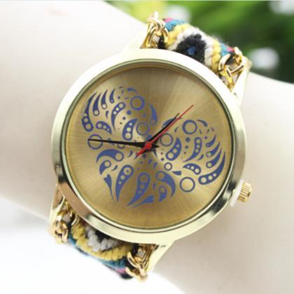 Colorful Love Design Wool Knitting Strap Watch,..