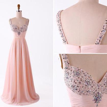 Custom Made Pretty Pink Beadings Straps Long Prom..