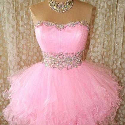 Short Sweetheart Pink Tulle Homecoming Dress With..