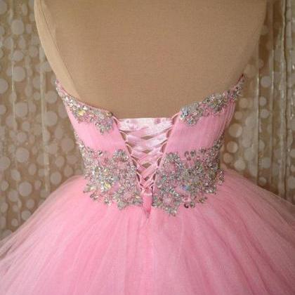 Short Sweetheart Pink Tulle Homecoming Dress With..