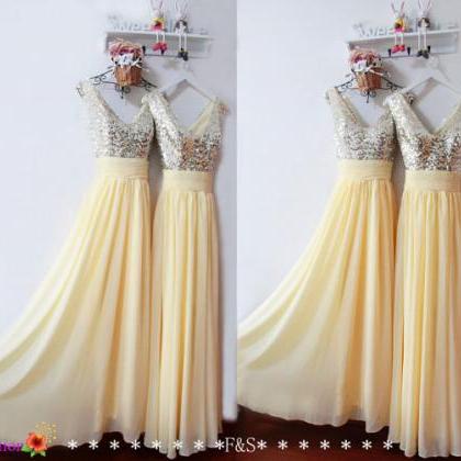 Long Prom Dress,sequin Yellow Prom Evening..