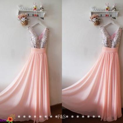 Pink Prom Dress,sequin Pink Evening Long Prom..