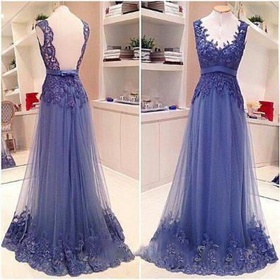Purple Tulle Floor-length Dress With Laced..
