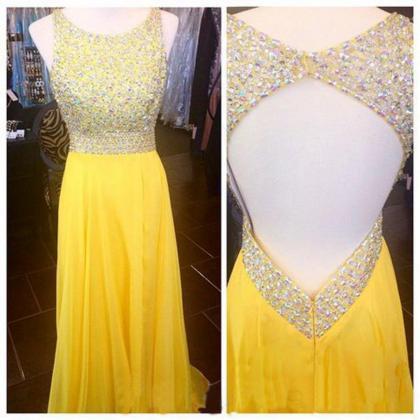 Open Back Prom Dress ,yellow Prom Dresses,sexy..