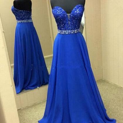 Beautiful Custom Made Blue Sweetheart Prom Dresses..