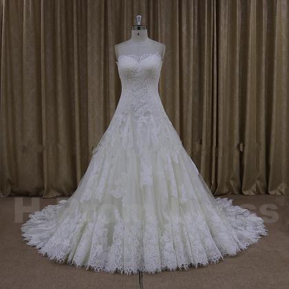 Strapless Sweetheart Lace Appliques A-line Wedding..