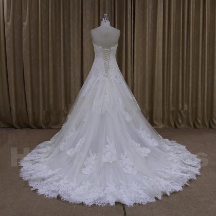 Strapless Sweetheart Lace Appliques A-line Wedding..