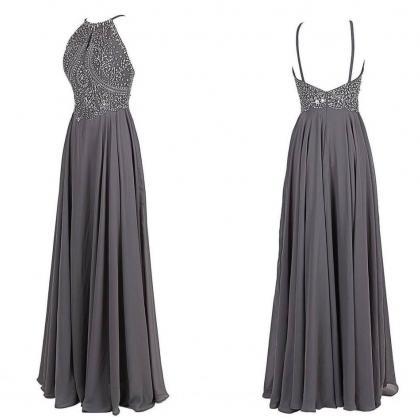 A-line Beading Long Charming Prom Dresses,..