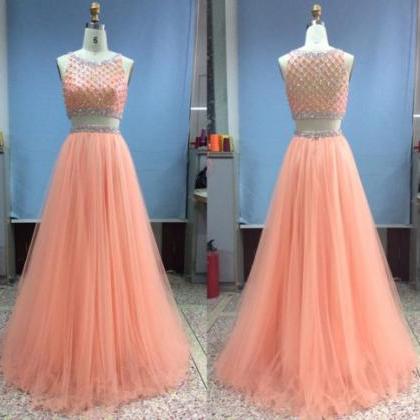 Amazing 2016 Peach A Line Two Pieces Prom Dresses..