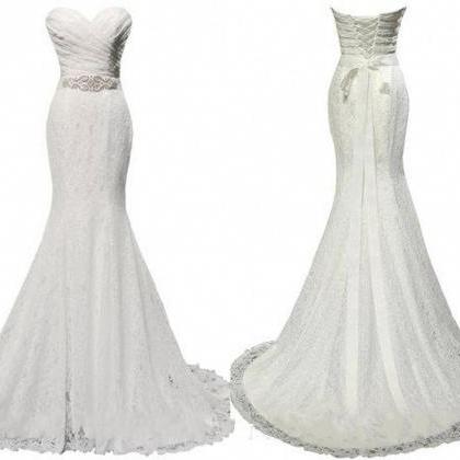 Strapless Sweetheart Ruched Lace Mermaid Wedding..