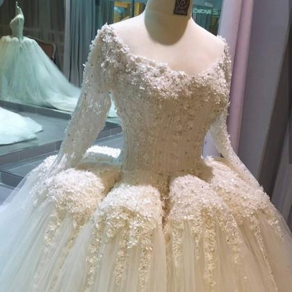 A Line Princess Lace Wedding Dresses,long Sleeves..