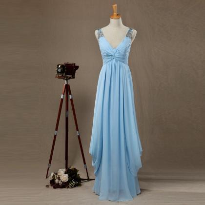 Prom Dress,sexy Evening Gowns Light Blue V Neck..