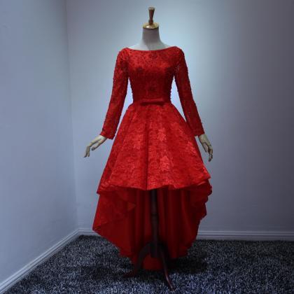 Fashion Red Party Dresses Scoop Long Sleeve Lace..