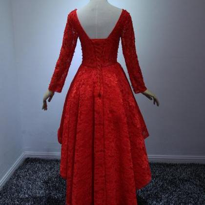 Fashion Red Party Dresses Scoop Long Sleeve Lace..