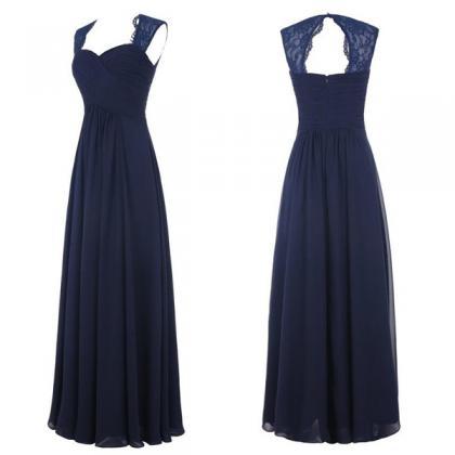 Navy Blue Bridesmaid Dress, Chiffon Long..