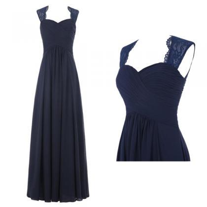 Navy Blue Bridesmaid Dress, Chiffon Long..