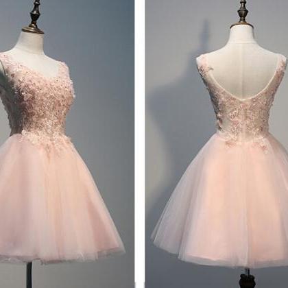 Short Homecoming Dress, Blush Pink Prom Dress, Off..