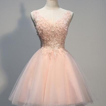 Short Homecoming Dress, Blush Pink Prom Dress, Off..