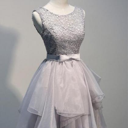 Short Homecoming Dress, Silver Grey Prom Dress,..