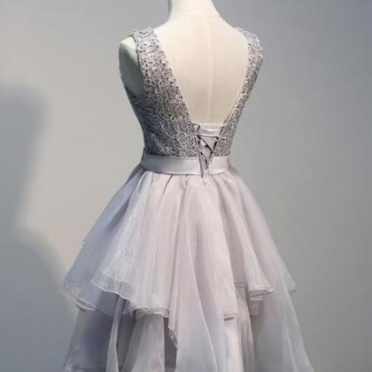 Short Homecoming Dress, Silver Grey Prom Dress,..