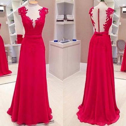 Long Prom Dress, Red Prom Dress, See Through Back..