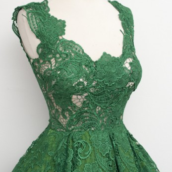 Vintage Scoop Homecoming Dress,green Lace..