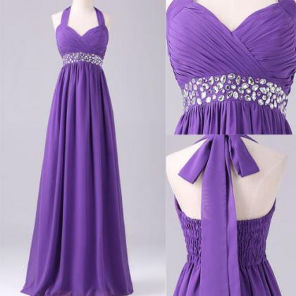 Halter Ruched Beaded A-line Floor-length Prom..