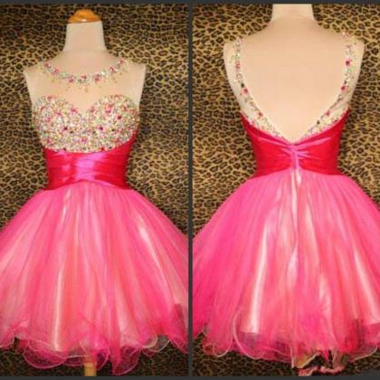 Pink Homecoming Dress, Open Back Prom Dress, Short..