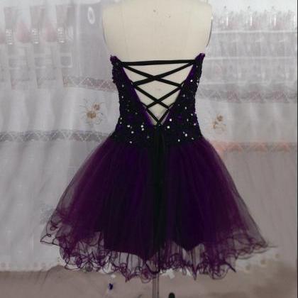 Short Homecoming Dress, Purple Prom Dress, Lace Up..