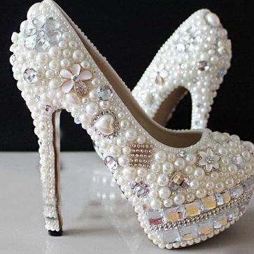 Women High Heel Shoes,pearl Wedding Shoes, Bridal..