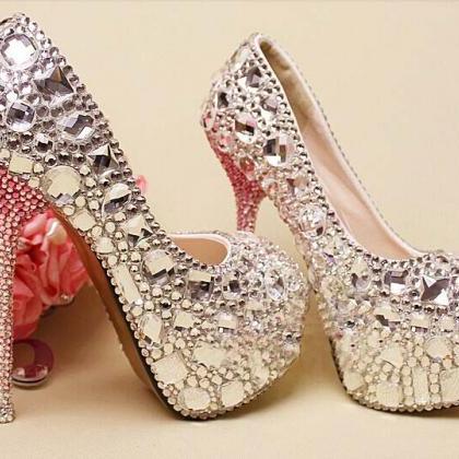 Clearl Crystal Bridal Shoes Gems High Heels..