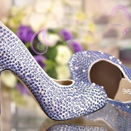Light Purple Rhinestone Wedding Bridal Shoes..