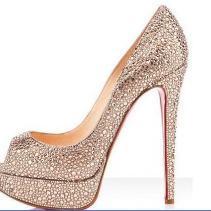 Luxury Diamond Bridal Weddding Shoes High Heels..