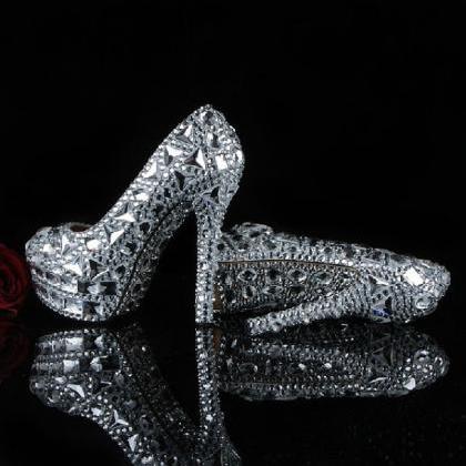 Fashion Silver Rhinestone Wedding Party Prom Shoes..