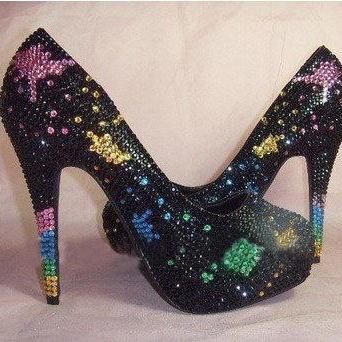 Wedding Shoes Black Crystal Shoes Women High Heels..