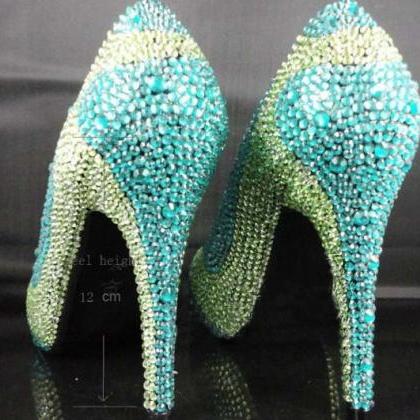 Handmade Crystal Rhinestone Bride Shoes Wedding..