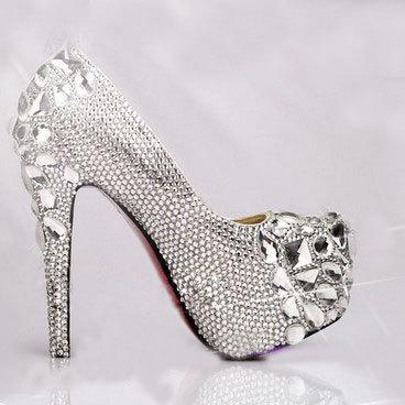 Luxury Bridal Shoes Silver Crystals Mix Gems Red..