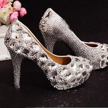 Luxury Bridal Shoes Silver Small Crystals Mix Big..